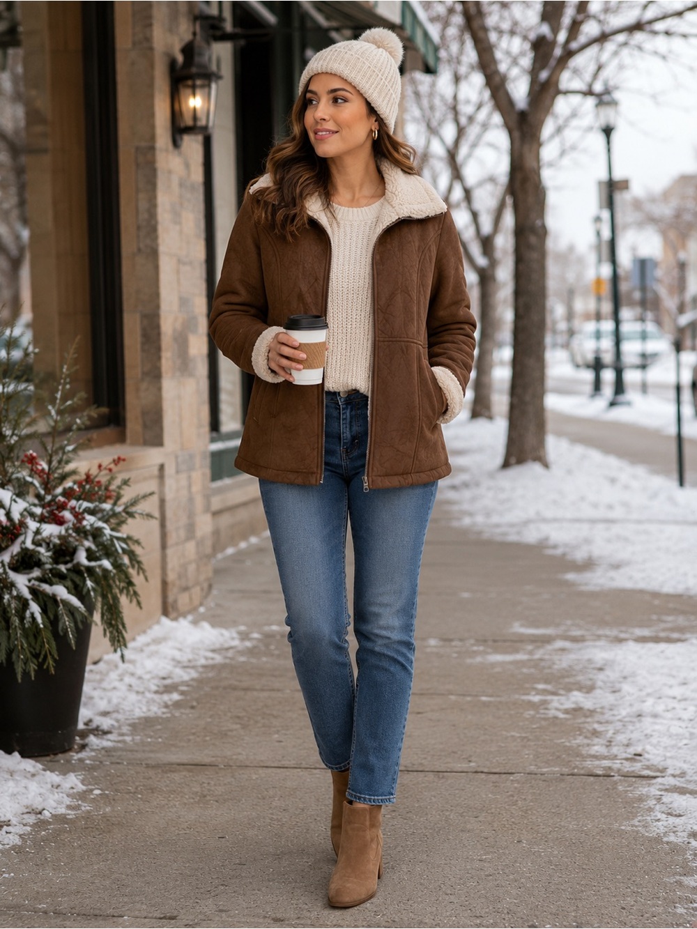 Big Chill Brown Teddy-Trim Zip Jacket